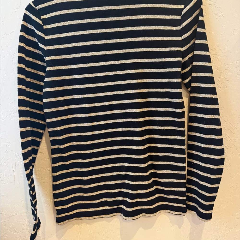 Ralph Lauren womens long sleeves pull over stripe black gold sweater Medium - Picture 5 of 6